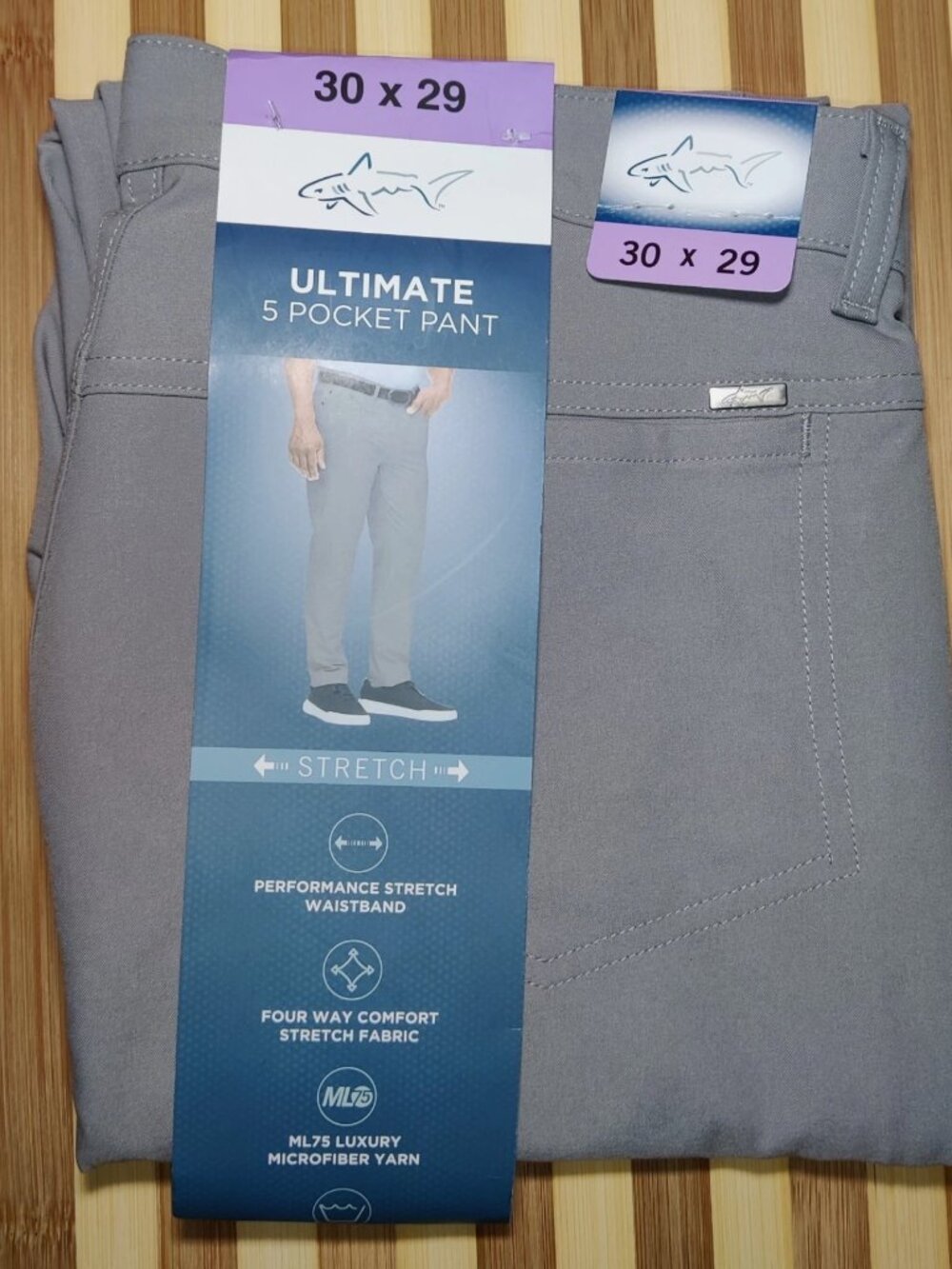 Greg Norman Men's Ultimate 5 Pocket Golf Pants Gray 30x29 ML75 Performance NWT